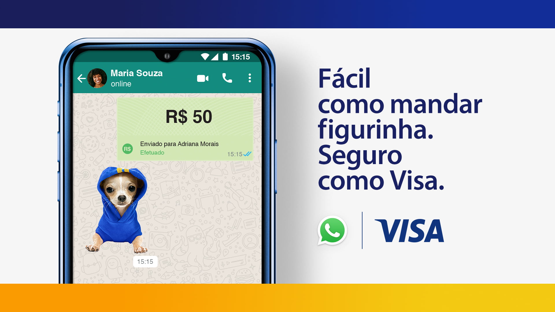 Campanha da Visa usa figurinhas para reforçar praticidade e segurança no pagamento no WhatsApp