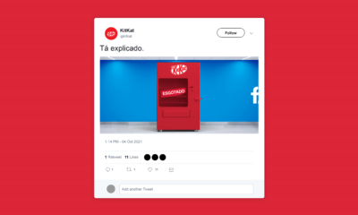 No Twitter, Kik Kat faz post que sugere que times do WhatsApp, Instagram e Facebook estão dando um break para comer o chocolate